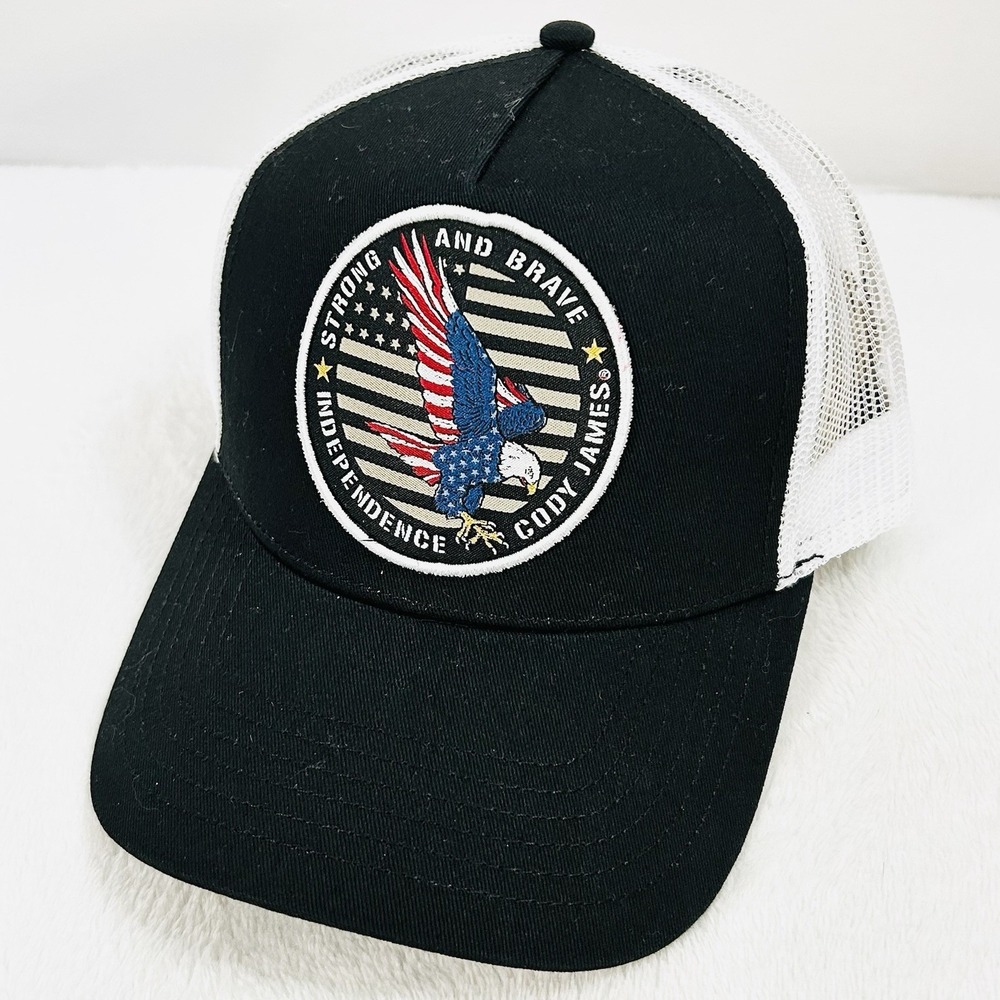 Cody James Strong & Brave Trucker Hat Cap Snapback Adjustable Black‎ Western
